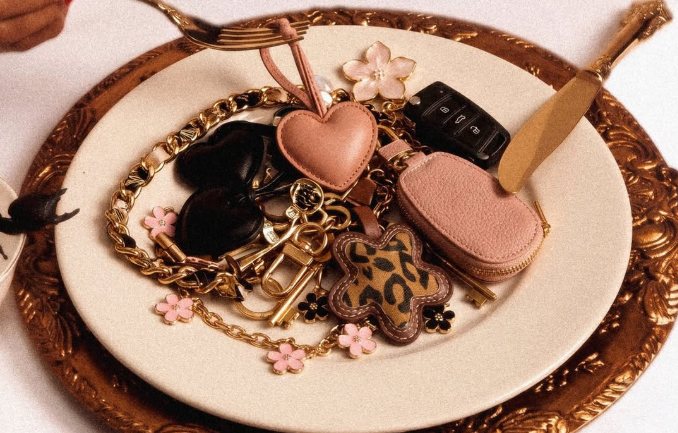 Charms and chains arranged on a plate